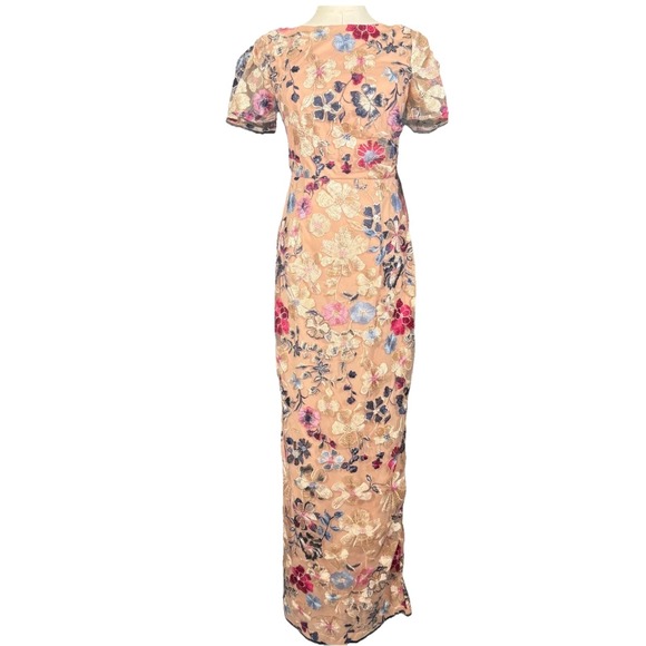 JS Collections Dresses & Skirts - JS Collections Magnolia Pleat-Sleeve Floral Gown Rose Gold Multi Size 2